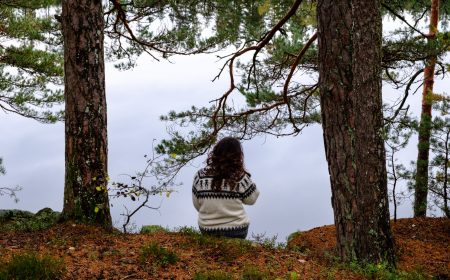 Mindful woman in forest